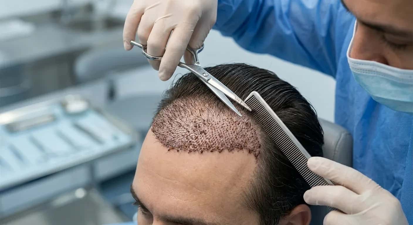 Première coupe de cheveux après une greffe de cheveux
